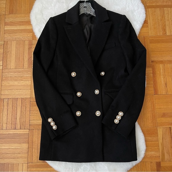 ME+EM black wool Preppy blazer Officecore with faux pearl buttons - Picture 5 of 12